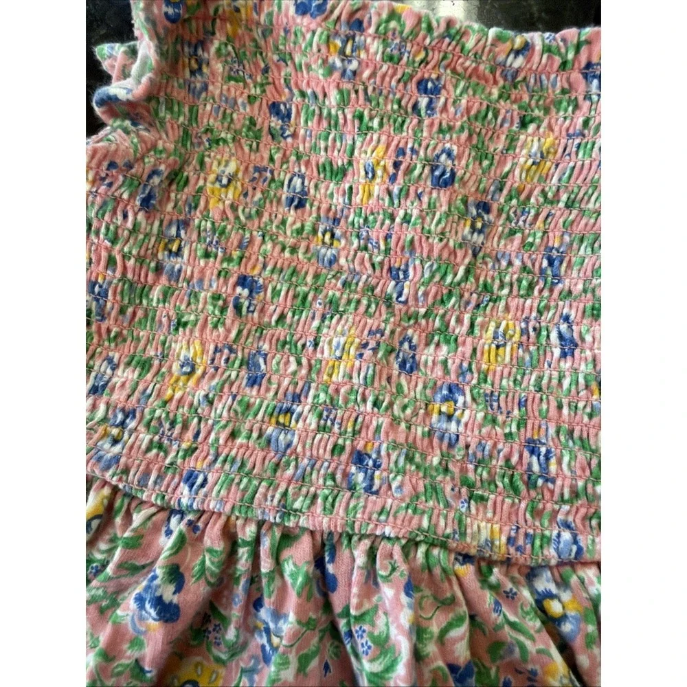 Ralph Lauren Toddler Dress Sz 12m Smocked Sundress Knit Cotton Floral‎ Flutter